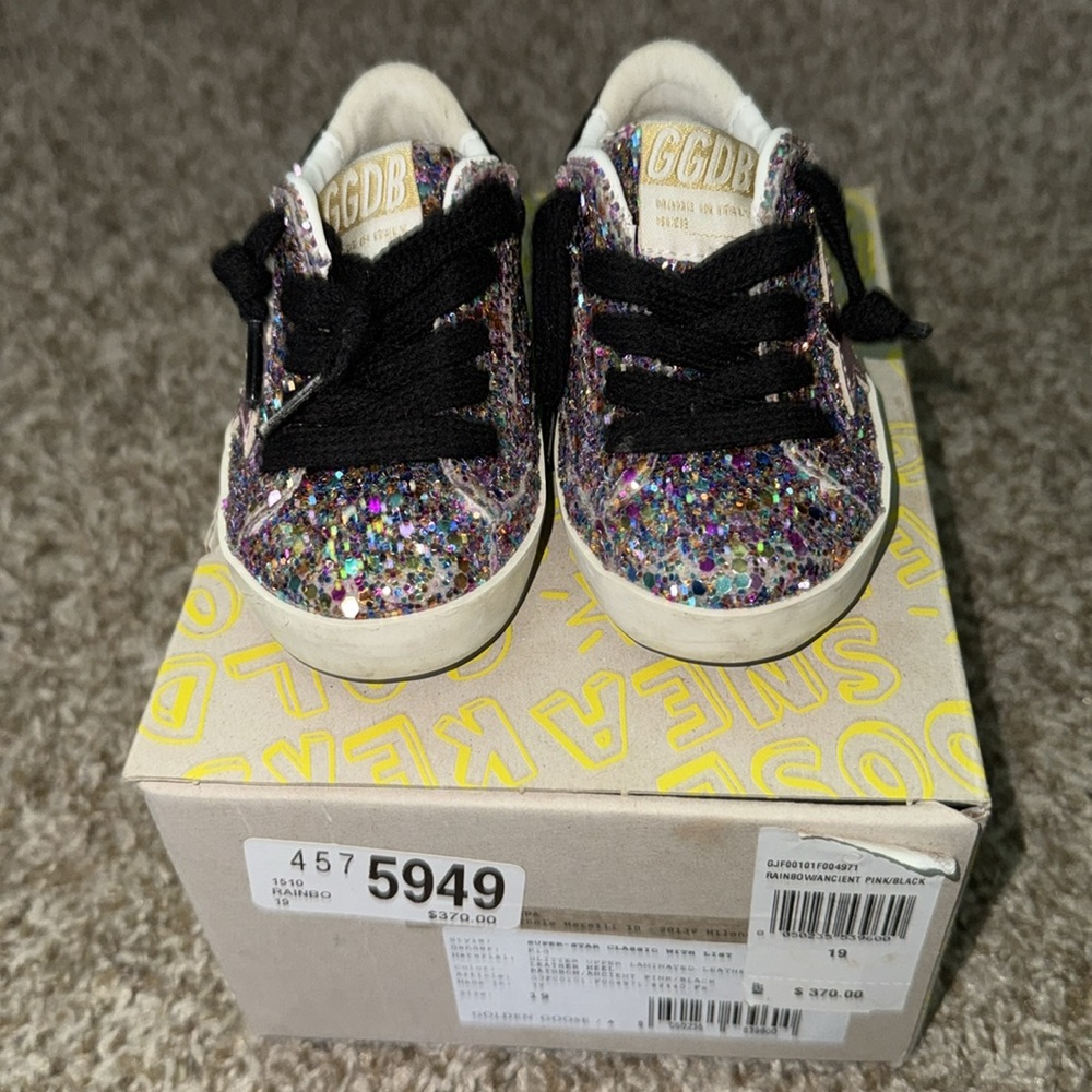 Golden Goose Kids Sneakers with Multicolor Glitter and Black Laces